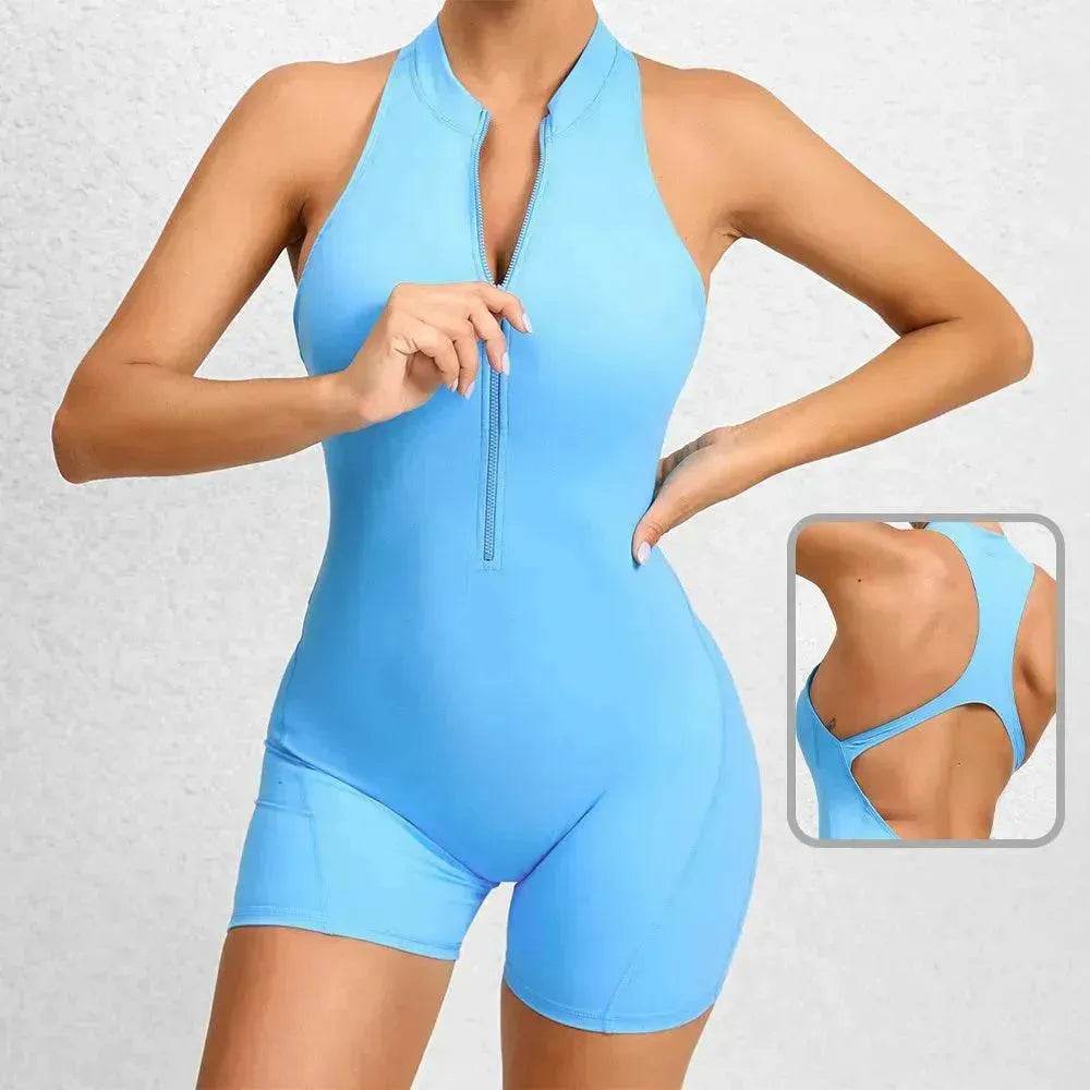 Zippered Yoga Fitness Shorts Jumpsuit Sleeveless Tummy Control Stretch Shapewear Butt Lifting Sportswear Women - EX-STOCK Canada