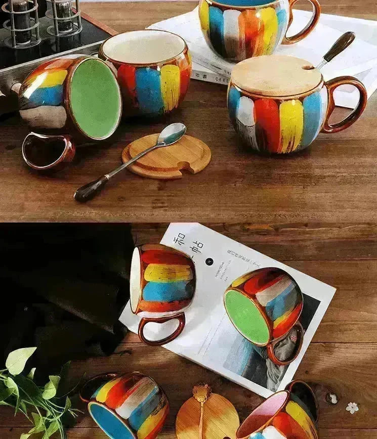 Creative Handmade European Style Ceramic Couples Mug with Lid Soon - EX-STOCK CANADA