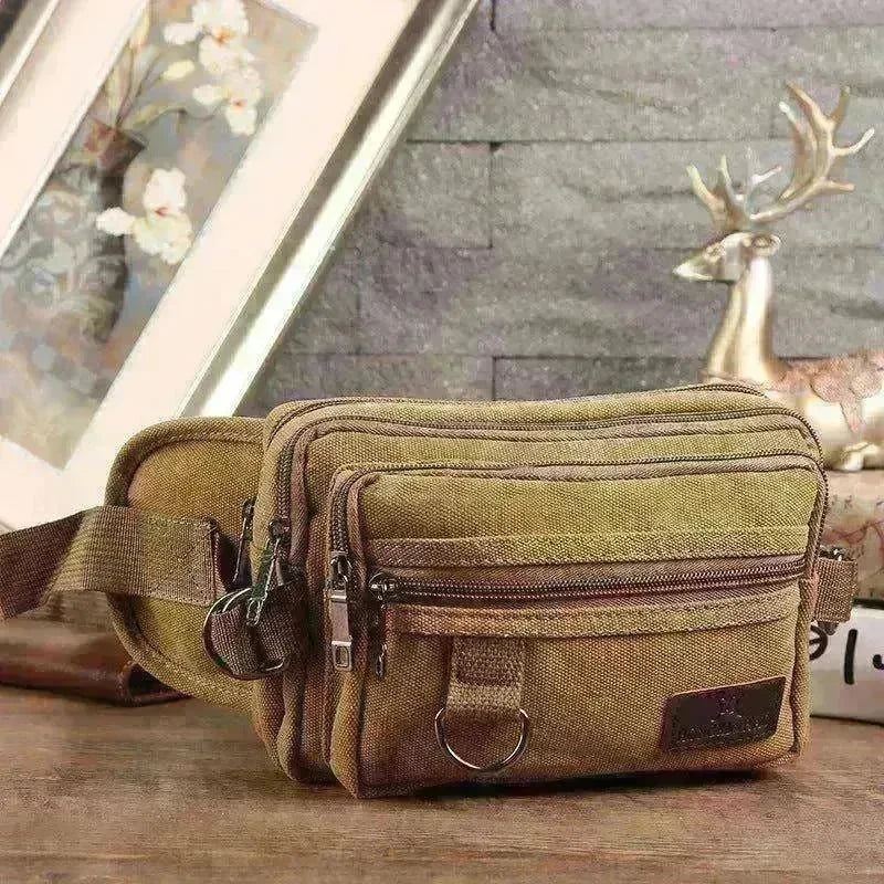 Men Canvas Fanny Pack With 4 Zipper Pockets Waist Bag - EX-STOCK CANADA